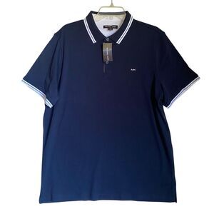 Michael More Polo Shirt Men Navy Logo Short Sleeve Preppy Nautical Golf Casual